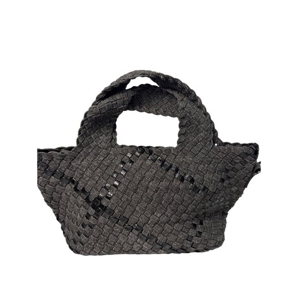Haute Shore Mark Edge Black Woven Mini Tote Bag With Top Handles & Detachable St - Picture 2 of 16